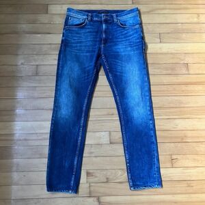 Nudie Jeans Co Mens Blue Lean Dean Denim Pants Medium Wash Whiskered 32x32